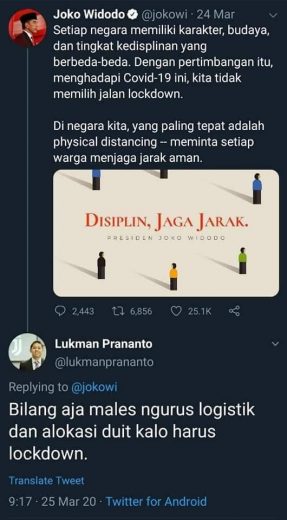 Retwit akun @lukmanprananto terhadap twit Presiden Jokowi