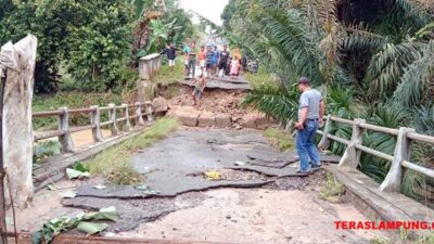 Diterjang Banjir, Jembatan Way Petanggis-Lampung Utara Ambrol