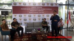 Ketua Komisi Yudisial Mukti Fajar pada acara ekspos pengenalan penghubung Komisi Yudisial Wilayah Lampung, Senin (29/5/2023).