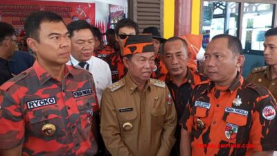 Bupati Budi Utomo memberikan komentar usai pelantikan pengurus MPC PP Lampung Utara periode 2022-2027.